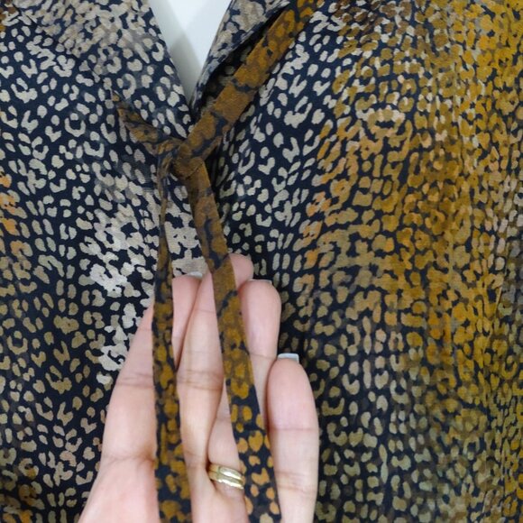 Kobi Halperin Animal Leopard Print Silk Blouse Women Size S Long Bell Sleeves - Picture 3 of 13